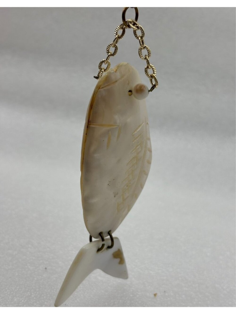 1970s Large Fish Pendant Articulated Mother Of Pearl Abalone Koi- NOS
